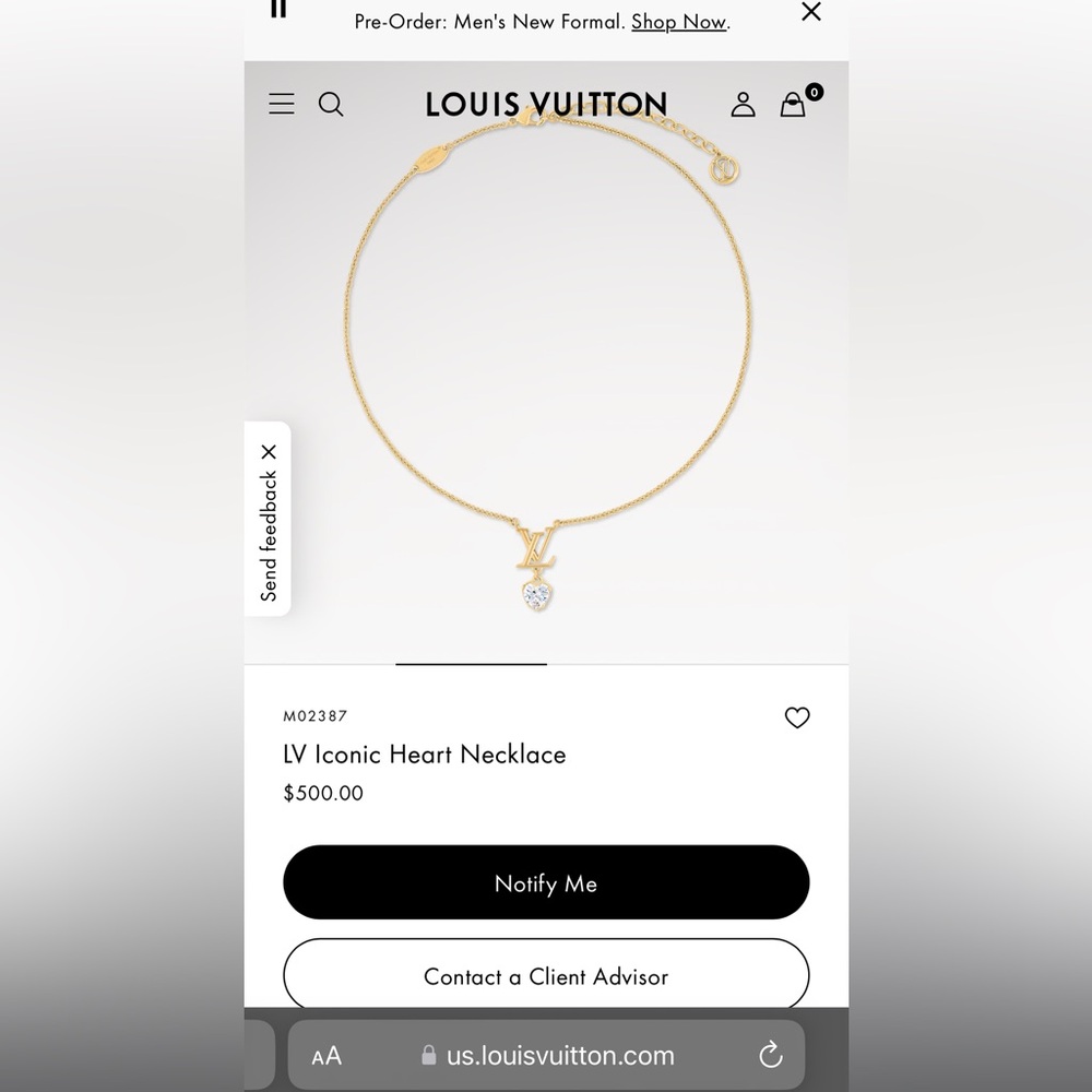 Louis Vuitton Gold LV Necklace with Heart Pendant - Picture 10 of 12